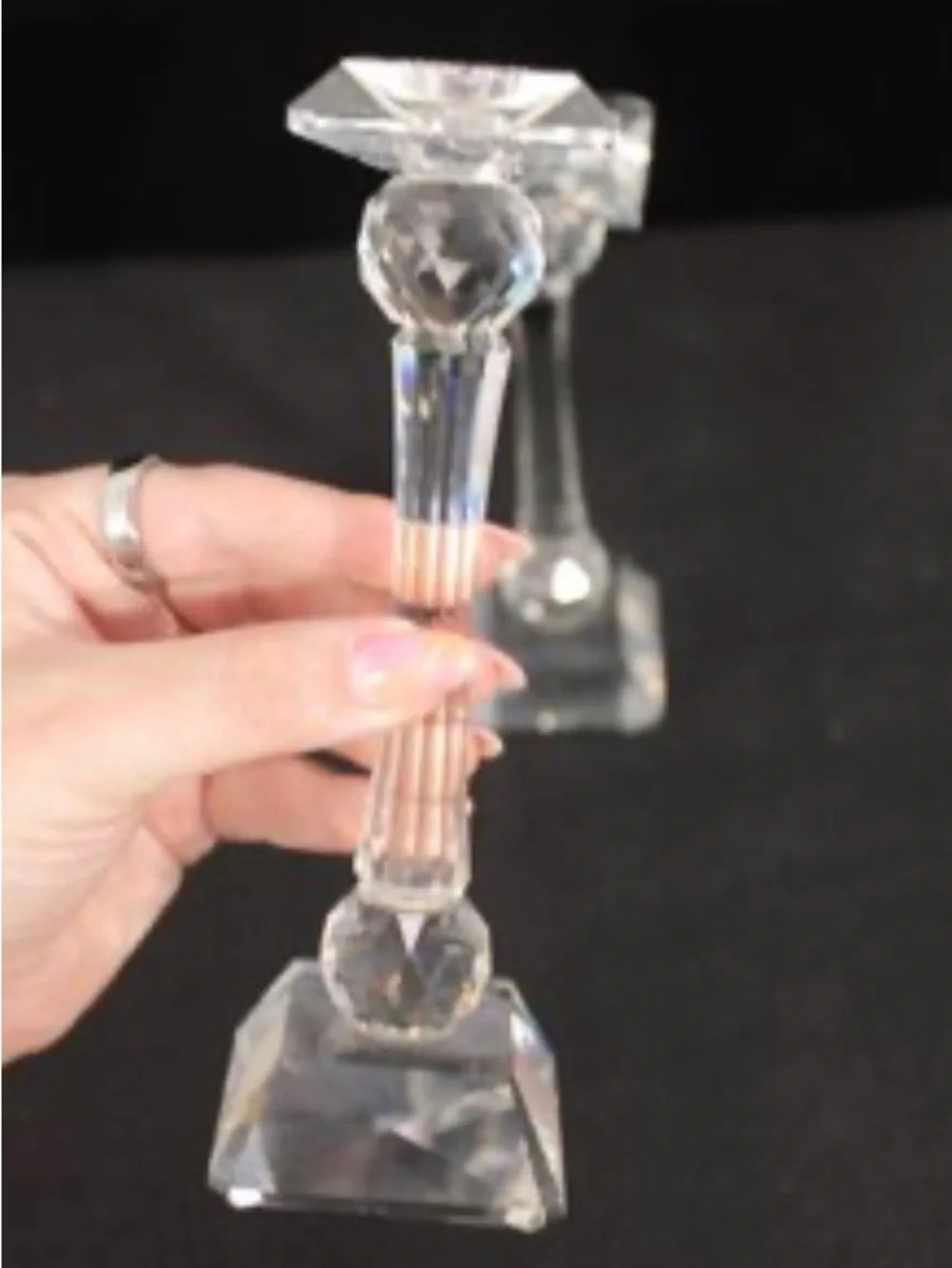 Pair Vintage Crystal Candlesticks Faceted Ball Column Candle Holders 7.5